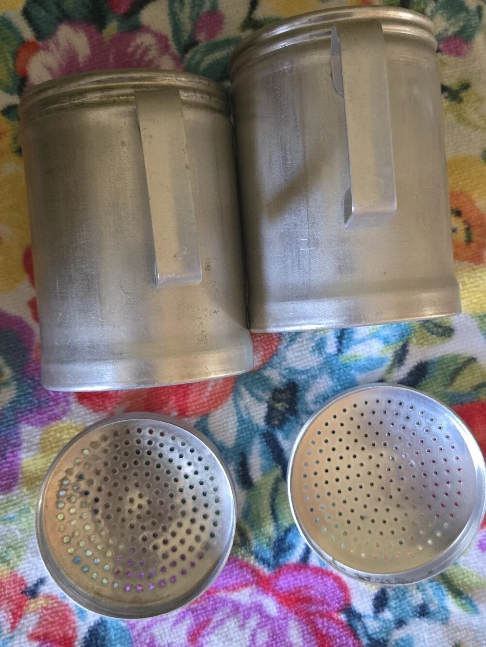 Vintage Aluminum Shaker Set with Handles - Kitchen Seasoning Dispensers